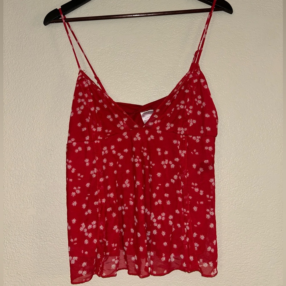 Red tank top with white flowers
